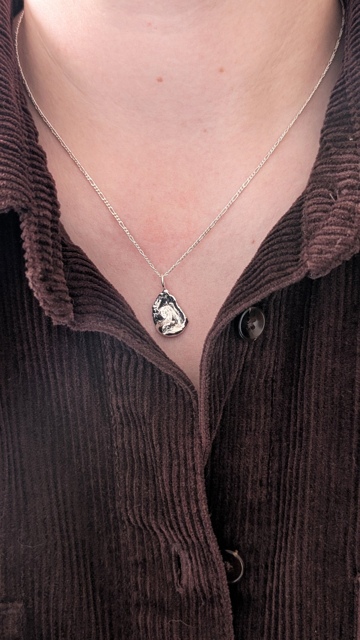 November Drop - Water Cast Sterling Silver Pendant #10