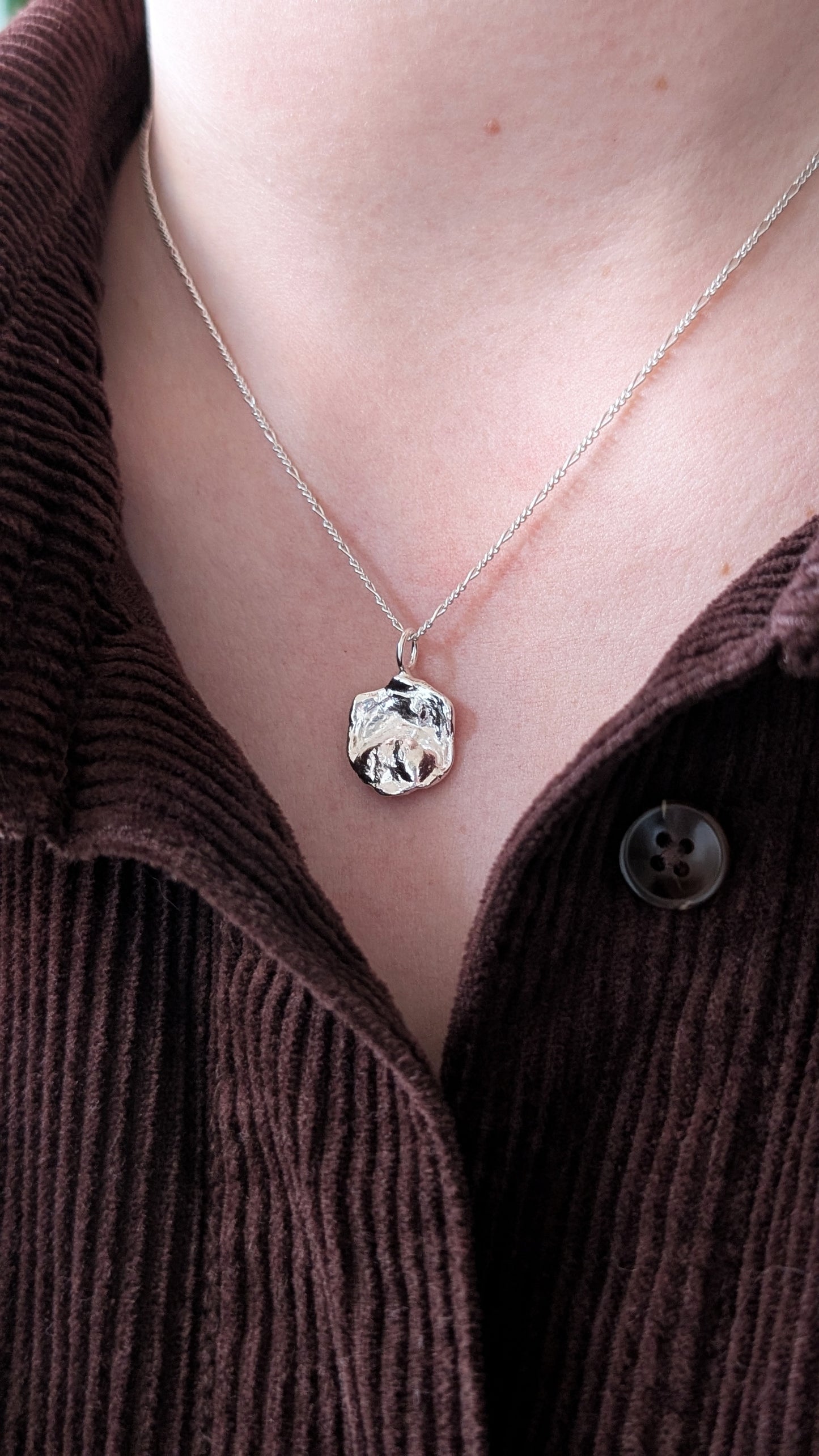 November Drop - Water Cast Sterling Silver Pendant #9