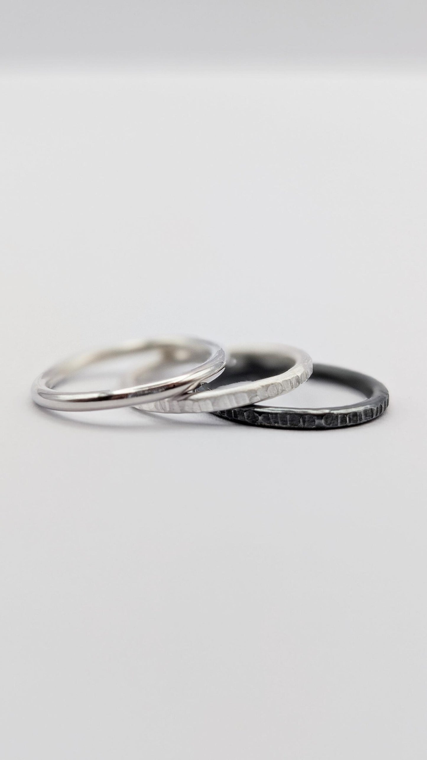 Recycled Sterling Silver Power Of Three Stacking Rings - hammered, bands, oxidised, stackable, minmal