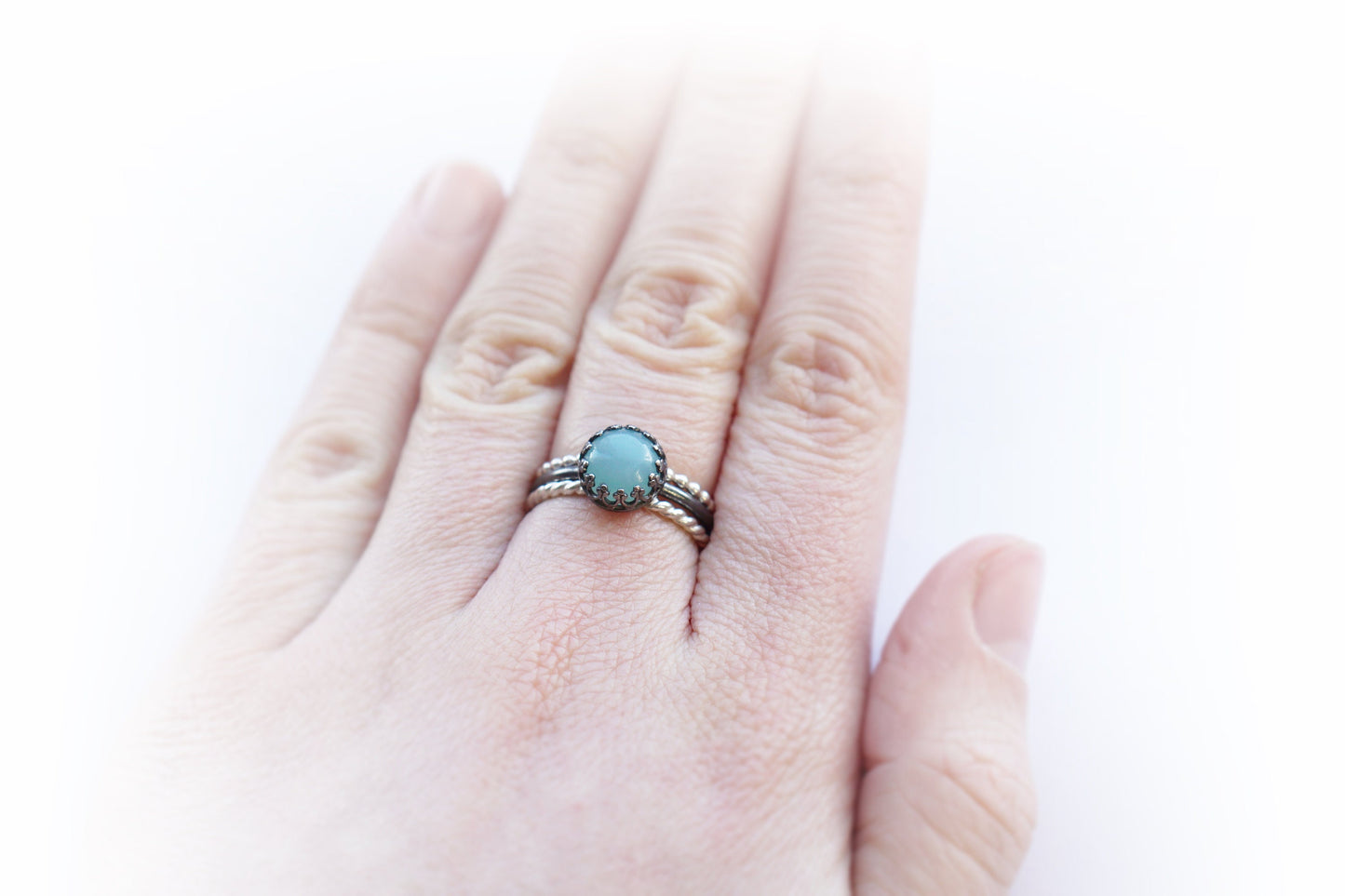 Gothic Crown Amazonite Sterling Silver Ring Stack