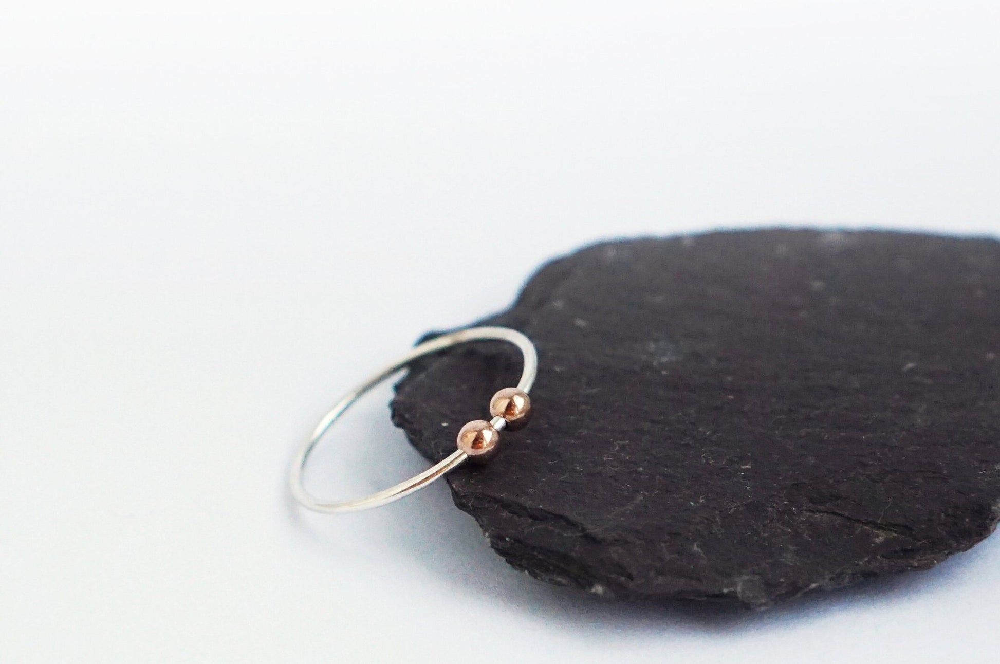 Fidget Ring Rose Gold Filled Smooth Beads Sterling Silver ~ stacking, stackable, thin band, worry, fidget, spinner ring, anxiety, ADHD