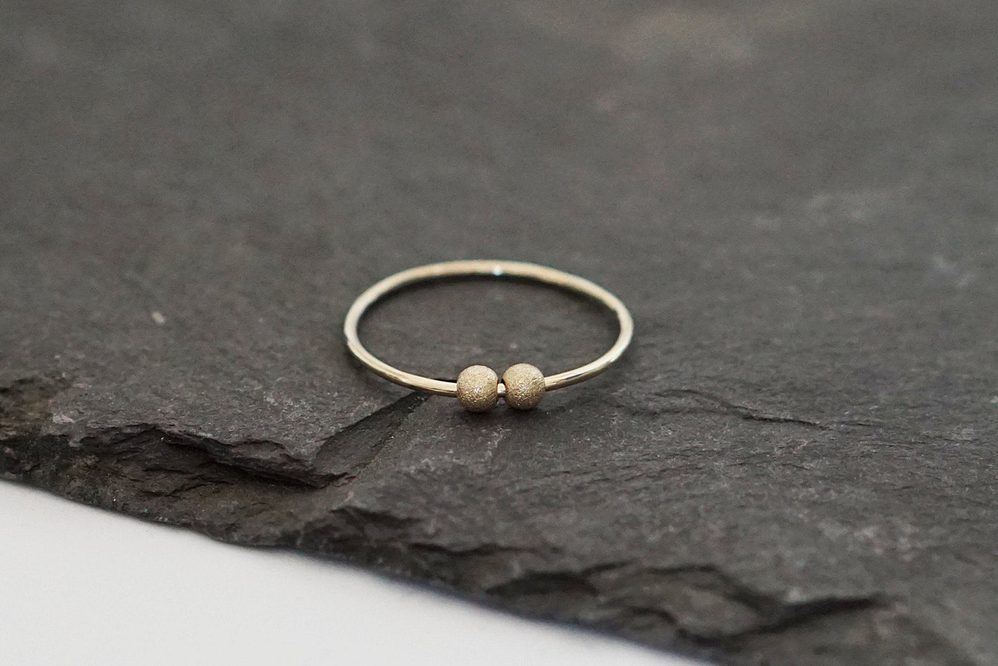Fidget Ring Solid Recycled 9ct Gold Frosted Beads ~ stackable, thin band, worry ring, spinner ring, anxiety, stress