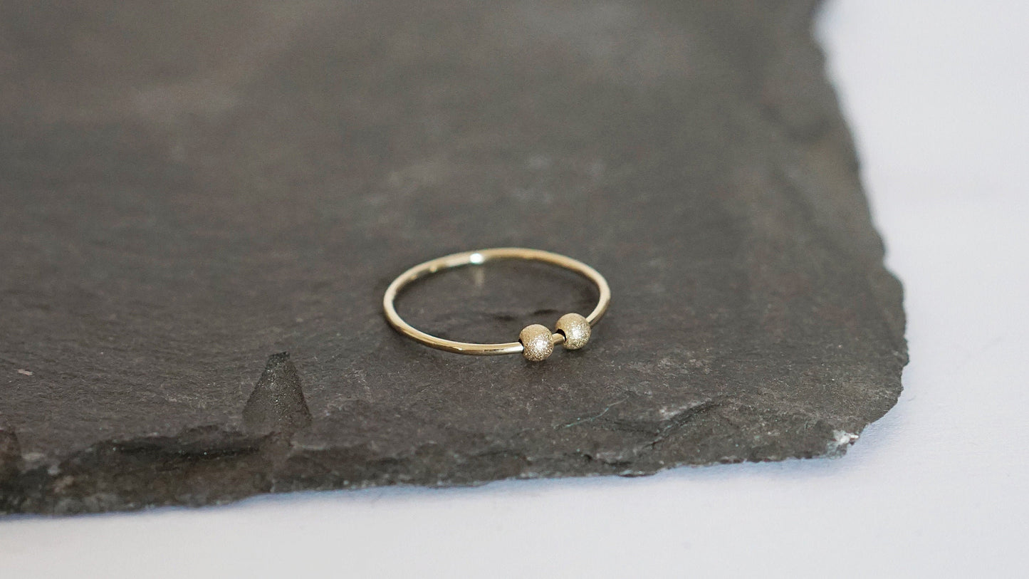 Fidget Ring Solid Recycled 9ct Gold Frosted Beads ~ stackable, thin band, worry ring, spinner ring, anxiety, stress