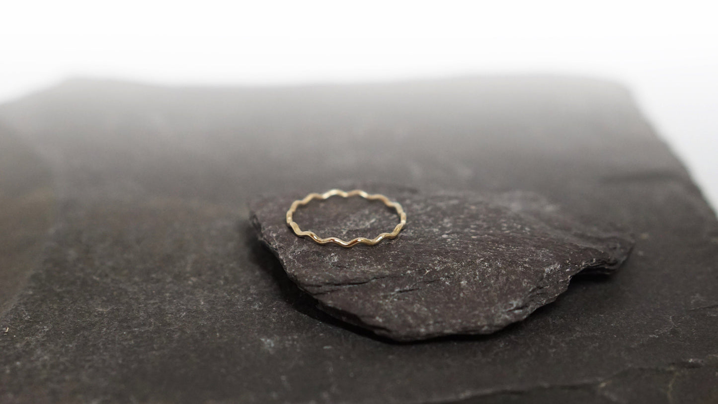 Solid Recycled 9ct Gold Wave Skinny Stacking Ring ~ stacking ring, gold, pure gold, yellow gold, gold band, stackable, wedding