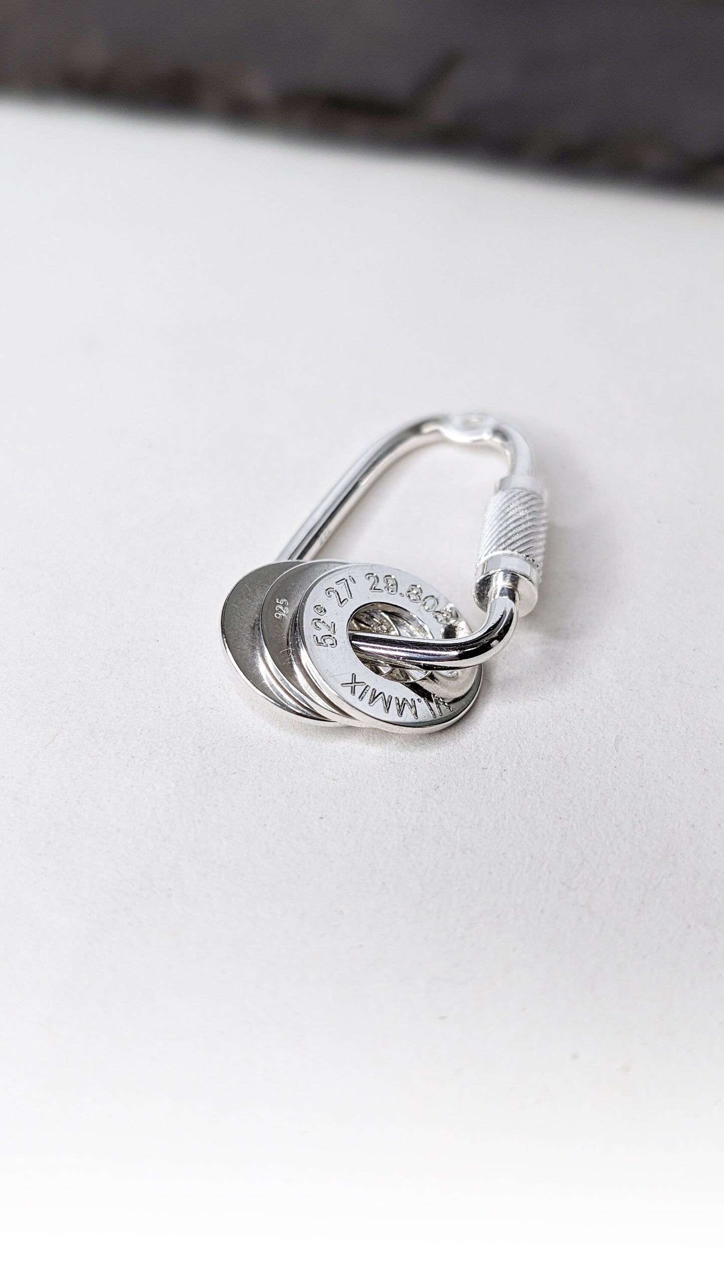 Carabiner Engraved Personalised Washers Sterling Silver Keyring