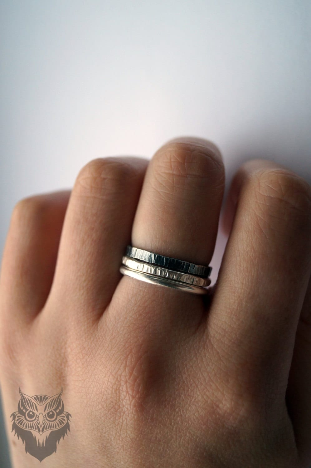 Recycled Sterling Silver Power Of Three Stacking Rings - hammered, bands, oxidised, stackable, minmal