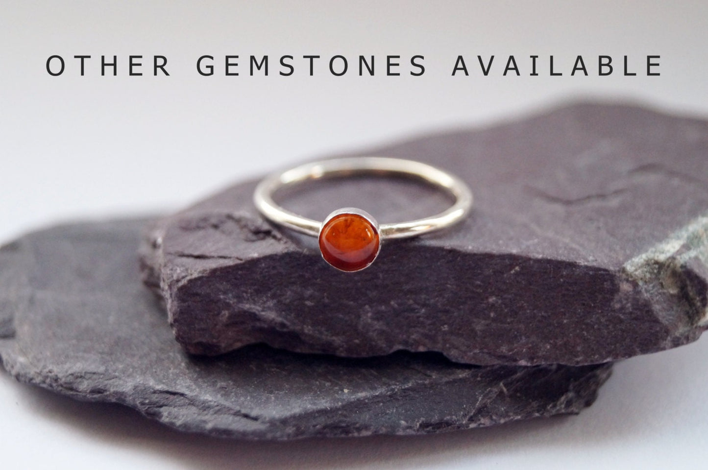 Amber Gemstone Recycled Sterling Silver Ring ~ statement ring, stacking ring, gemstone, unique, beaded, birthstone, solitaire