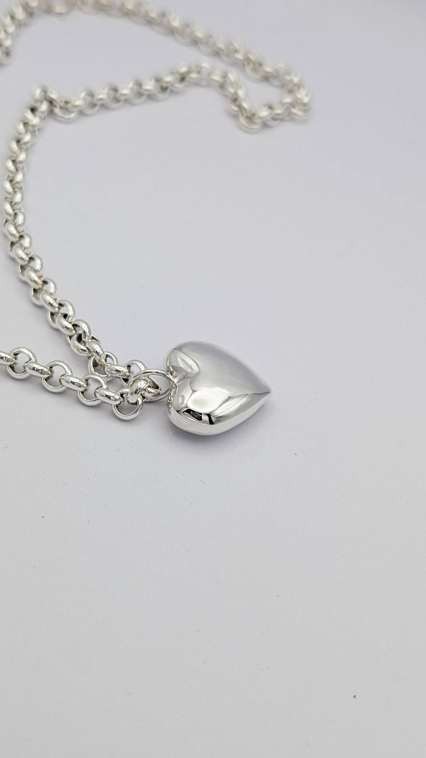 Heavy Chunky Solid Heart Sterling Silver Necklace