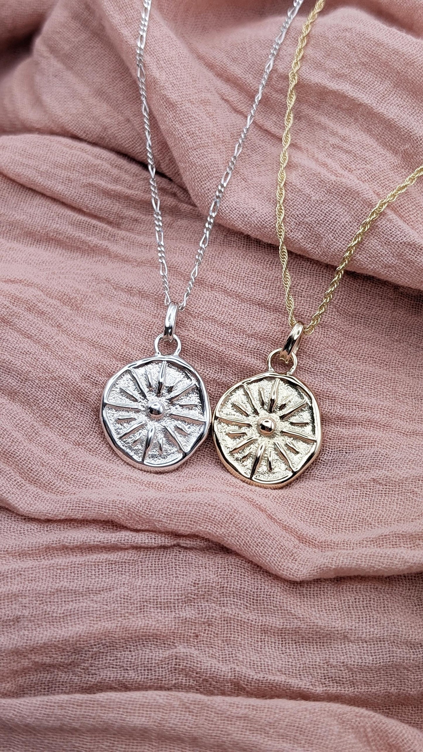 Sun Ray Pendant in Solid Sterling Silver, 9ct or 18ct Gold ~ talisman, charm necklace, sunburst, wax carved, sandcast, unique recycled metal