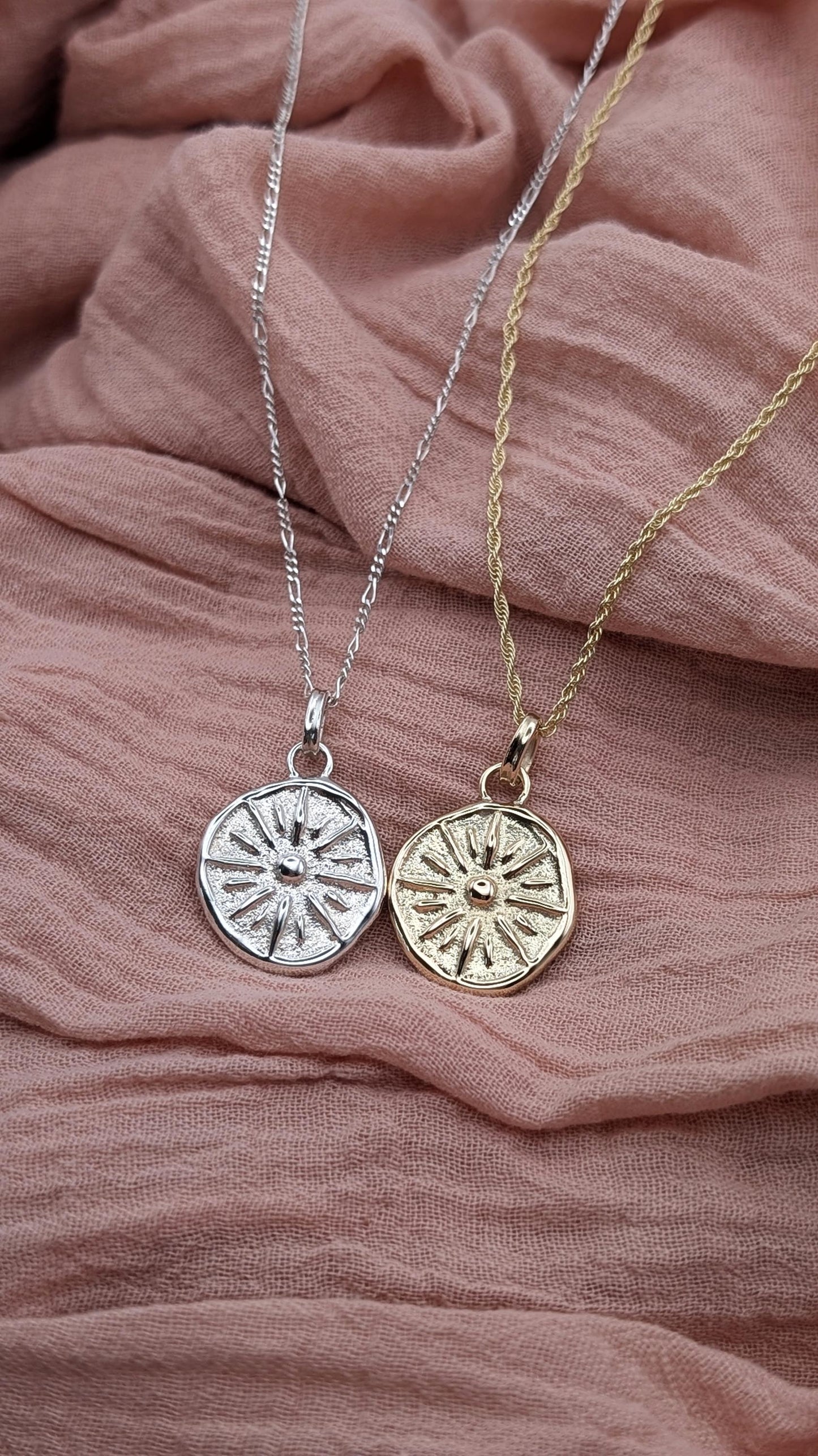 Sun Ray Pendant in Solid Sterling Silver, 9ct or 18ct Gold ~ talisman, charm necklace, sunburst, wax carved, sandcast, unique recycled metal