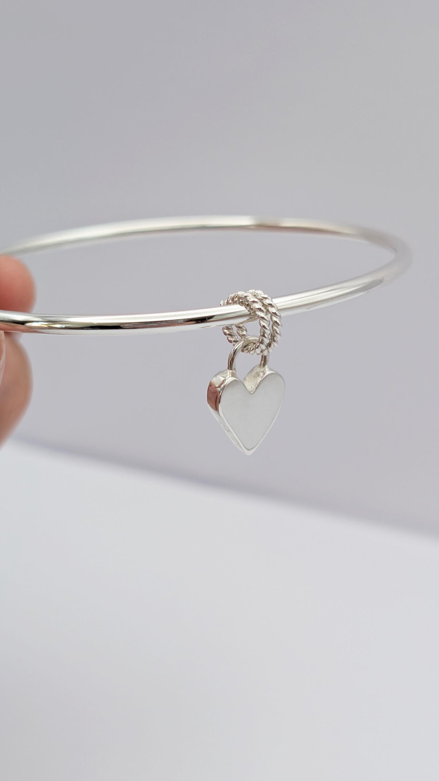 Scribble Heart Sterling Silver Charm Bangle ~ recycled silver, love and friendship, birthday, gift for her, valentine's day