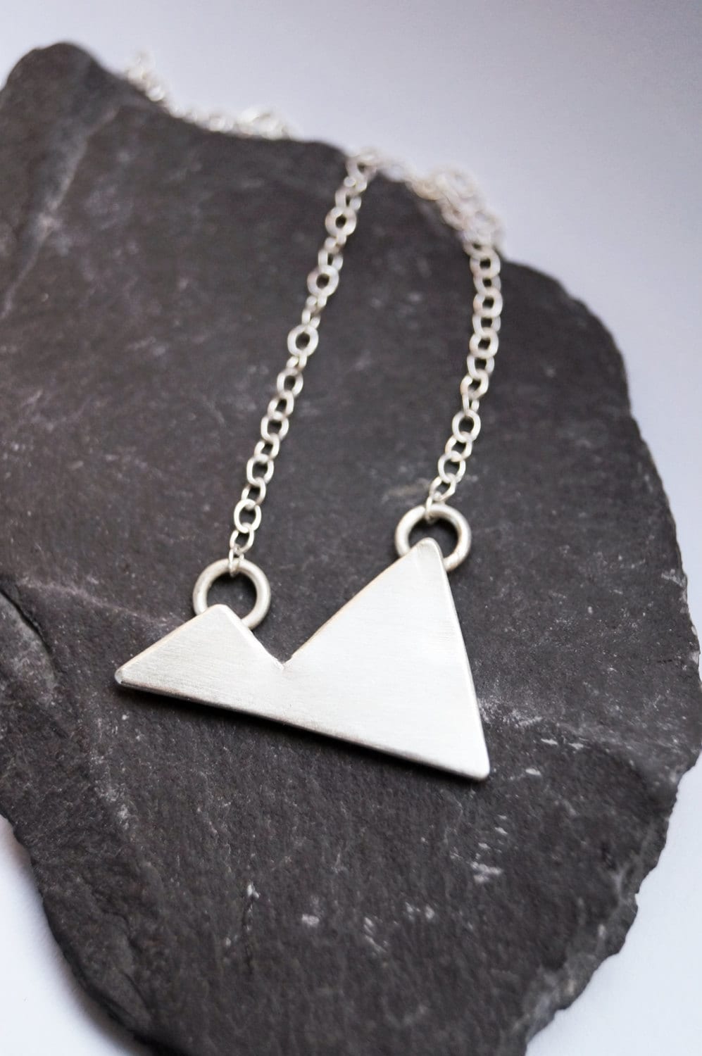 Two Little Mountains Sterling Silver Necklace ~ modern, geometric, triangle, pendant, recycled