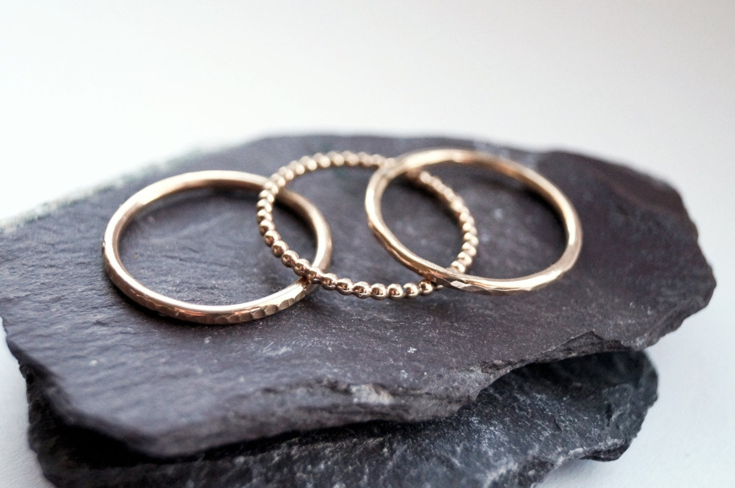 9ct Recycled Gold Texture Stacking Rings ~ stacking rings, hammered, textured, stackable, beaded, modern