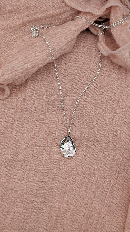 November Drop - Water Cast Sterling Silver Pendant #10