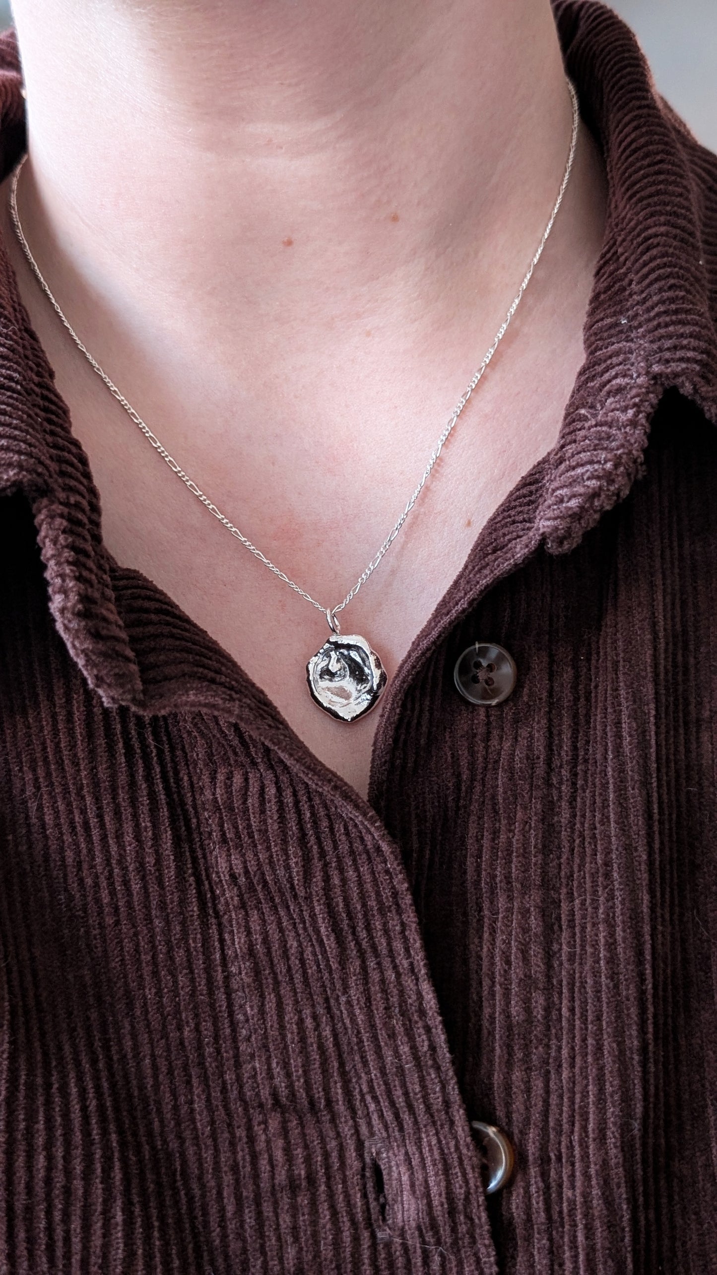 November Drop - Water Cast Sterling Silver Pendant #7