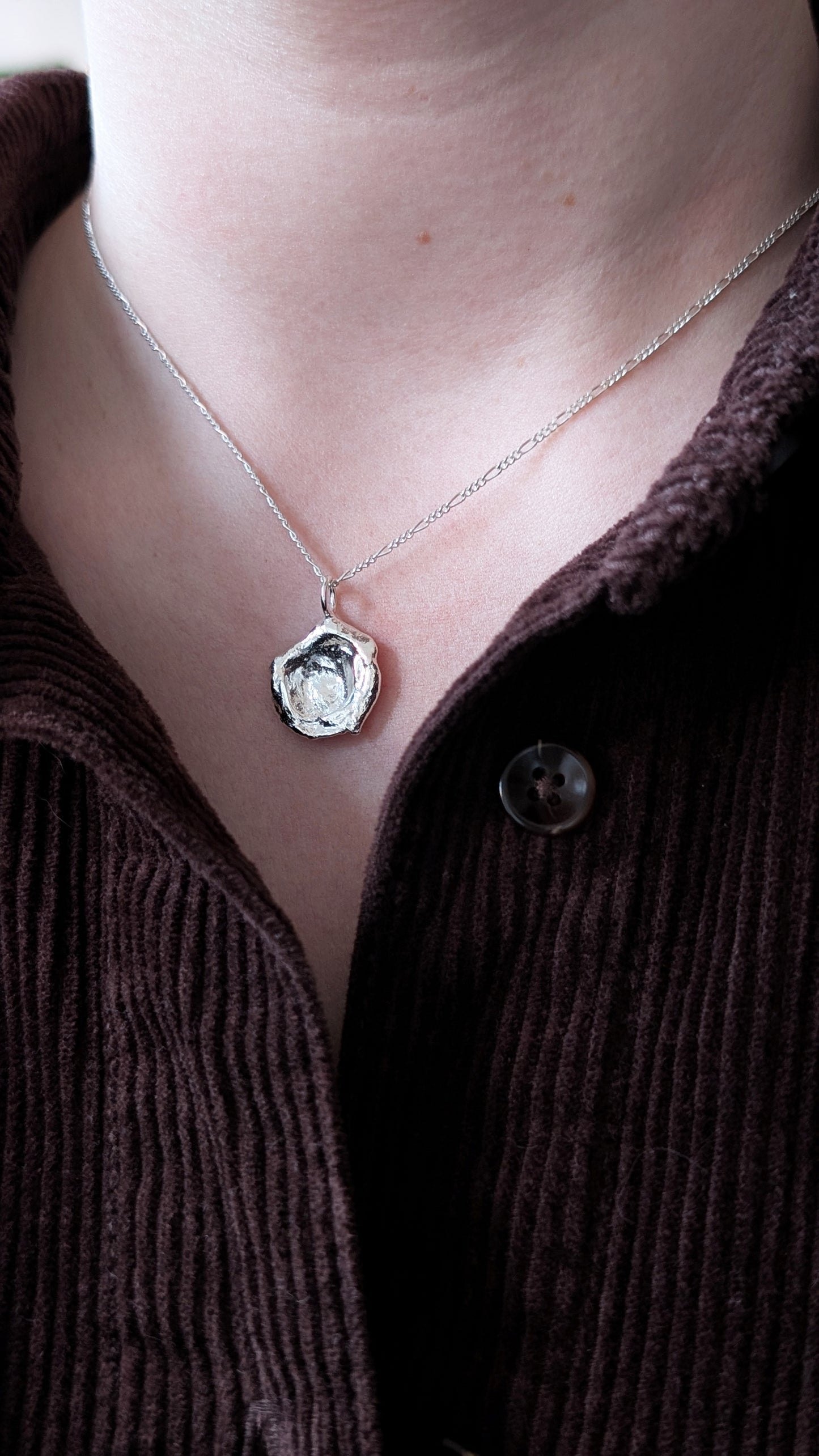 November Drop - Water Cast Sterling Silver Pendant #6