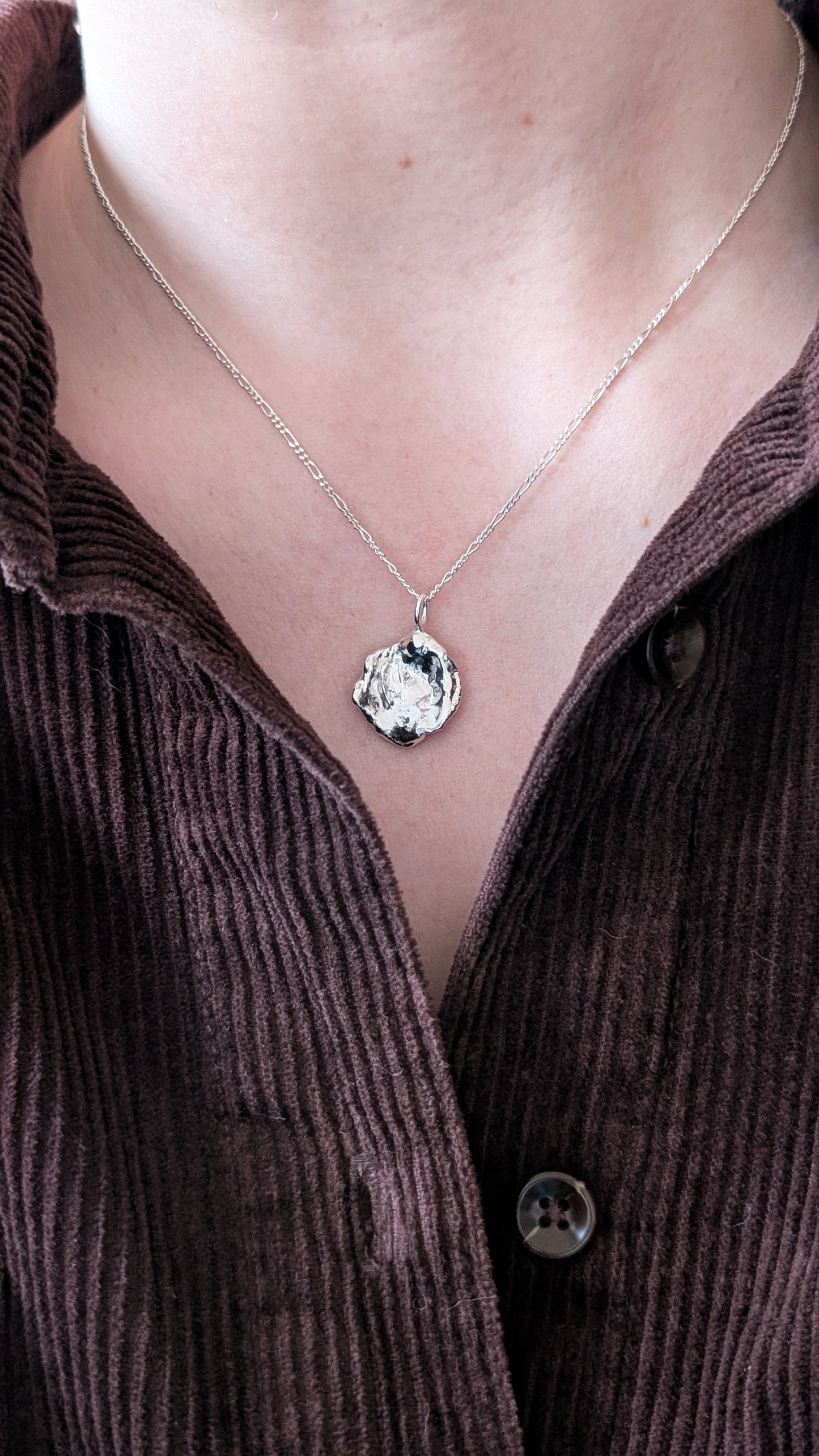 November Drop - Water Cast Sterling Silver Pendant #5