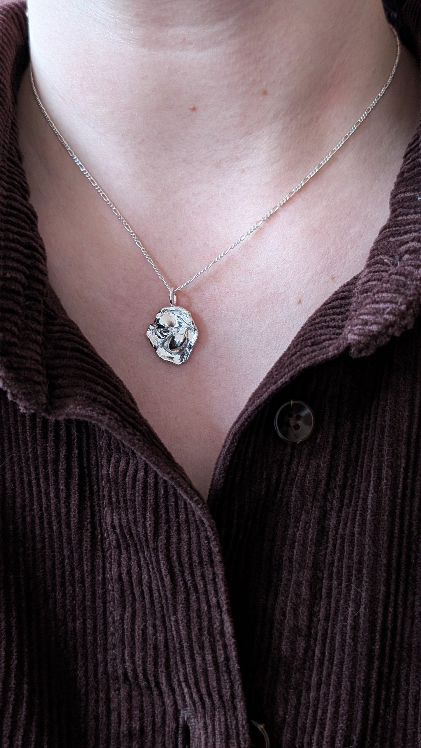 November Drop - Water Cast Sterling Silver Pendant #4