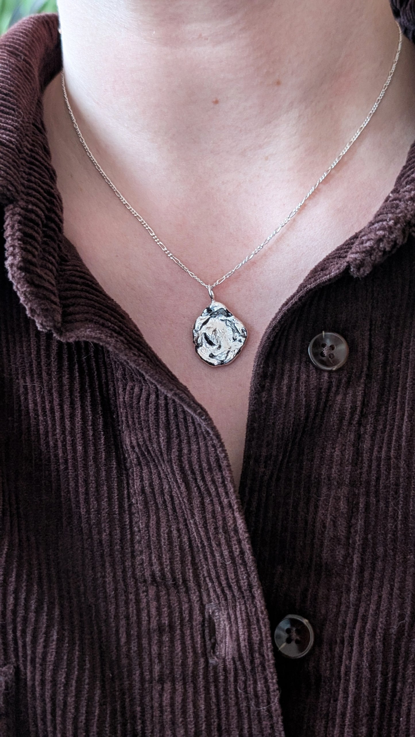 November Drop - Water Cast Sterling Silver Pendant #3