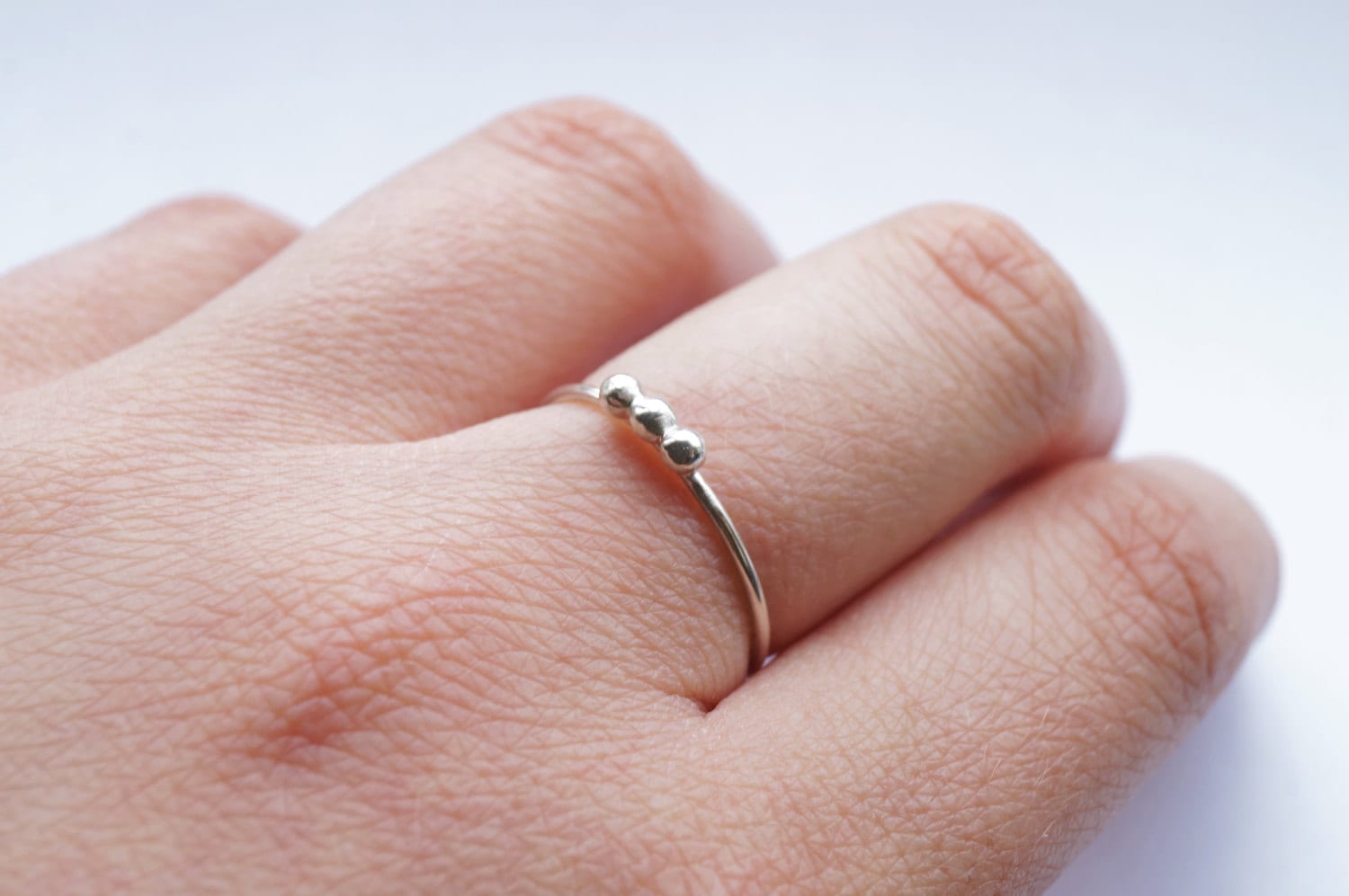 Three Skinny Spheres Sterling Silver Ring ~ stacking ring, dot, bead, ball, round, skinny, stackable, silver, recycled