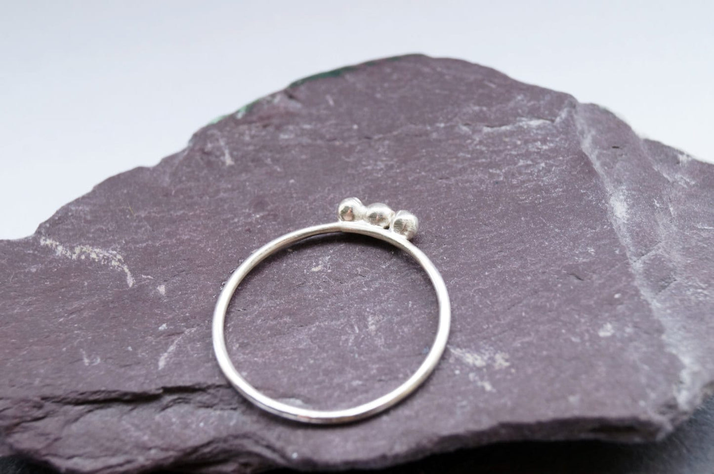 Three Skinny Spheres Sterling Silver Ring ~ stacking ring, dot, bead, ball, round, skinny, stackable, silver, recycled