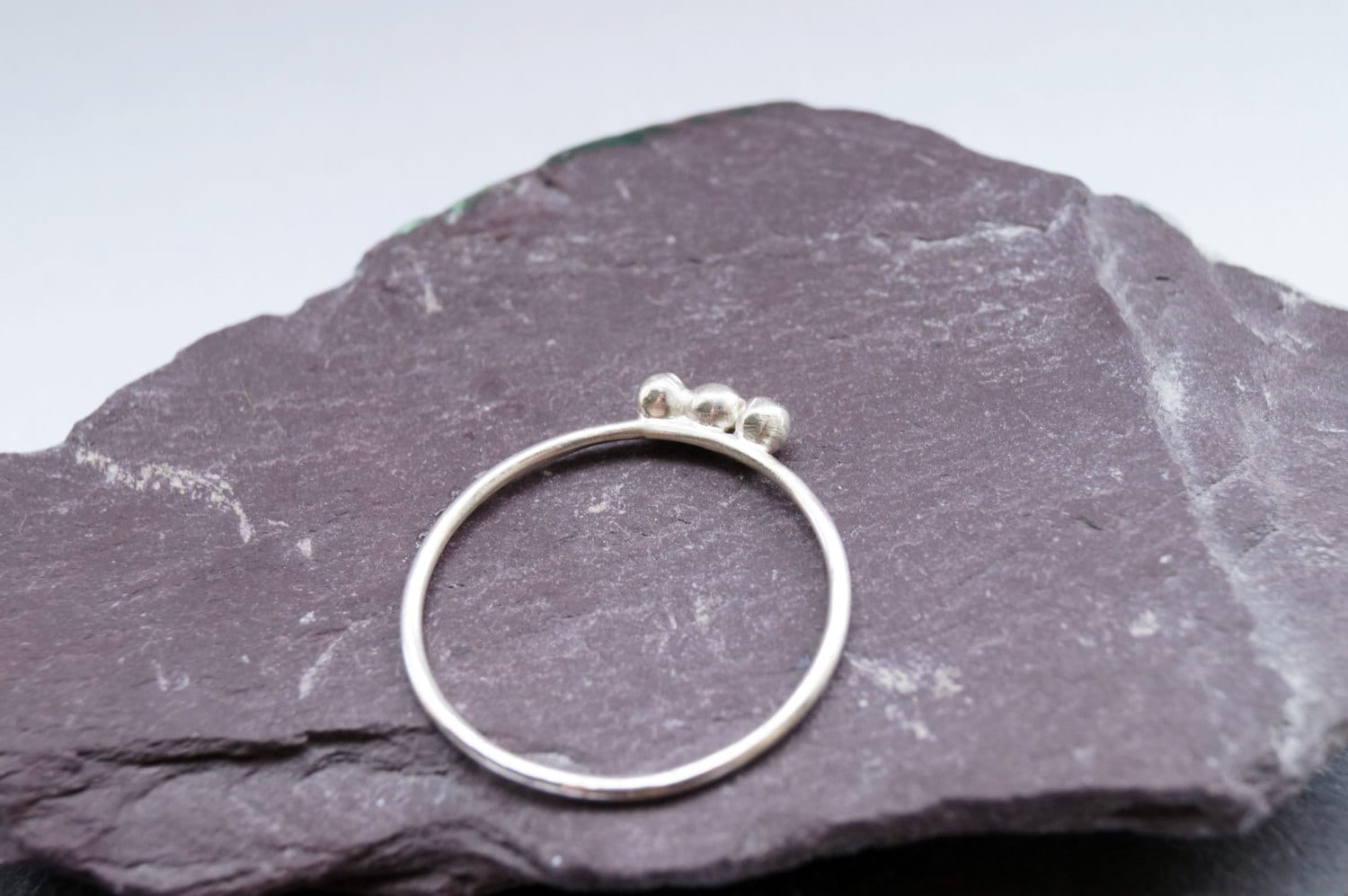 Three Skinny Spheres Sterling Silver Ring ~ stacking ring, dot, bead, ball, round, skinny, stackable, silver, recycled