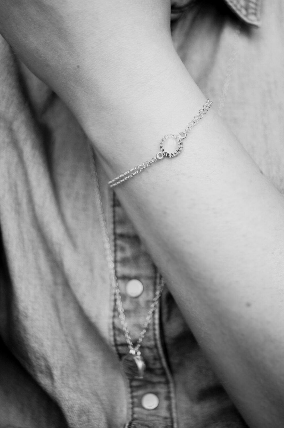 Moonstone Crown Sterling Silver Chain Bracelet