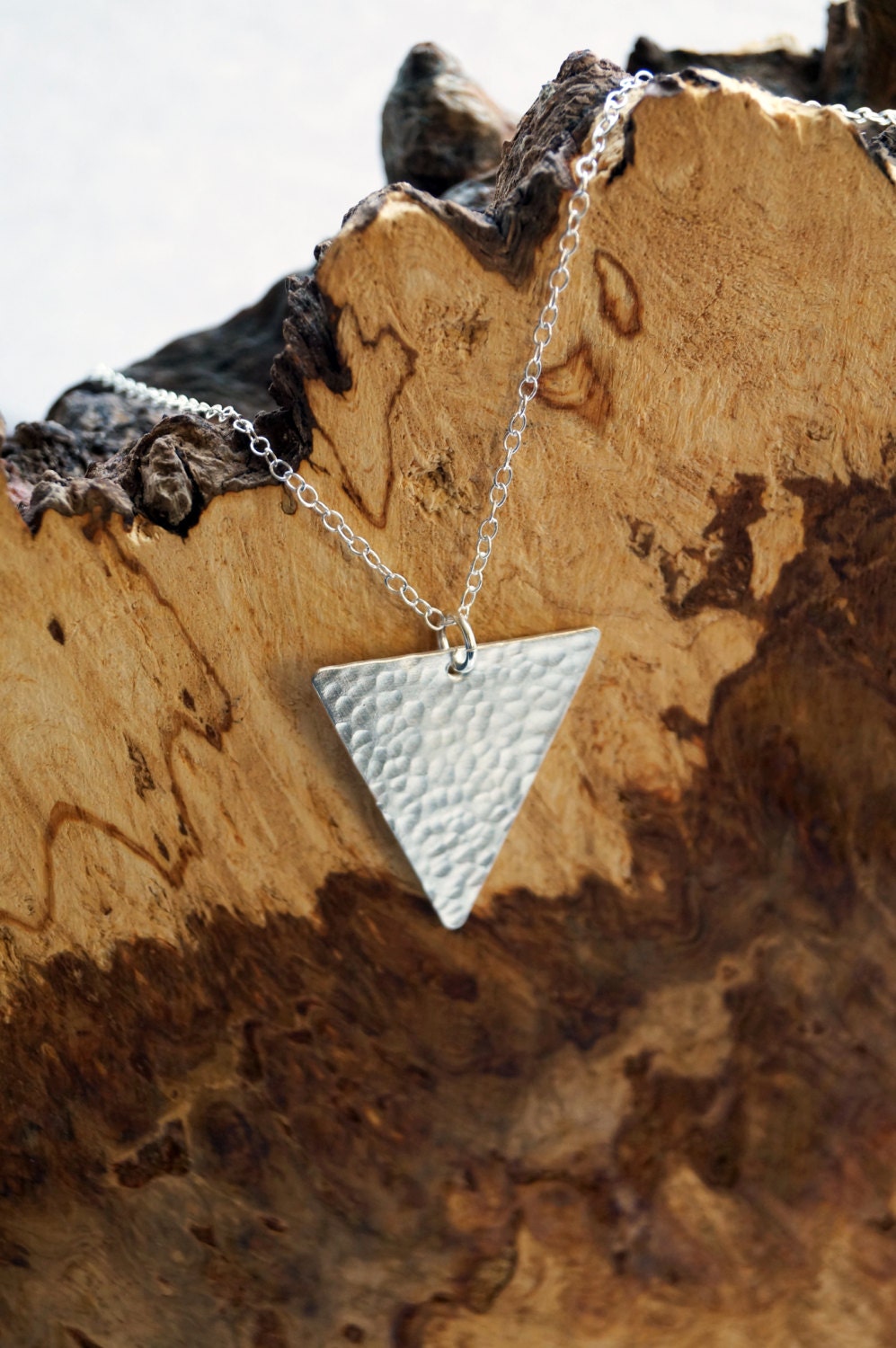 Dimpled Large Triangle Sterling Silver Necklace