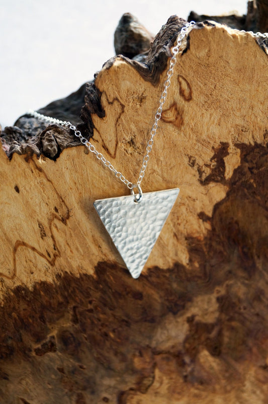 Dimpled Large Triangle Sterling Silver Necklace