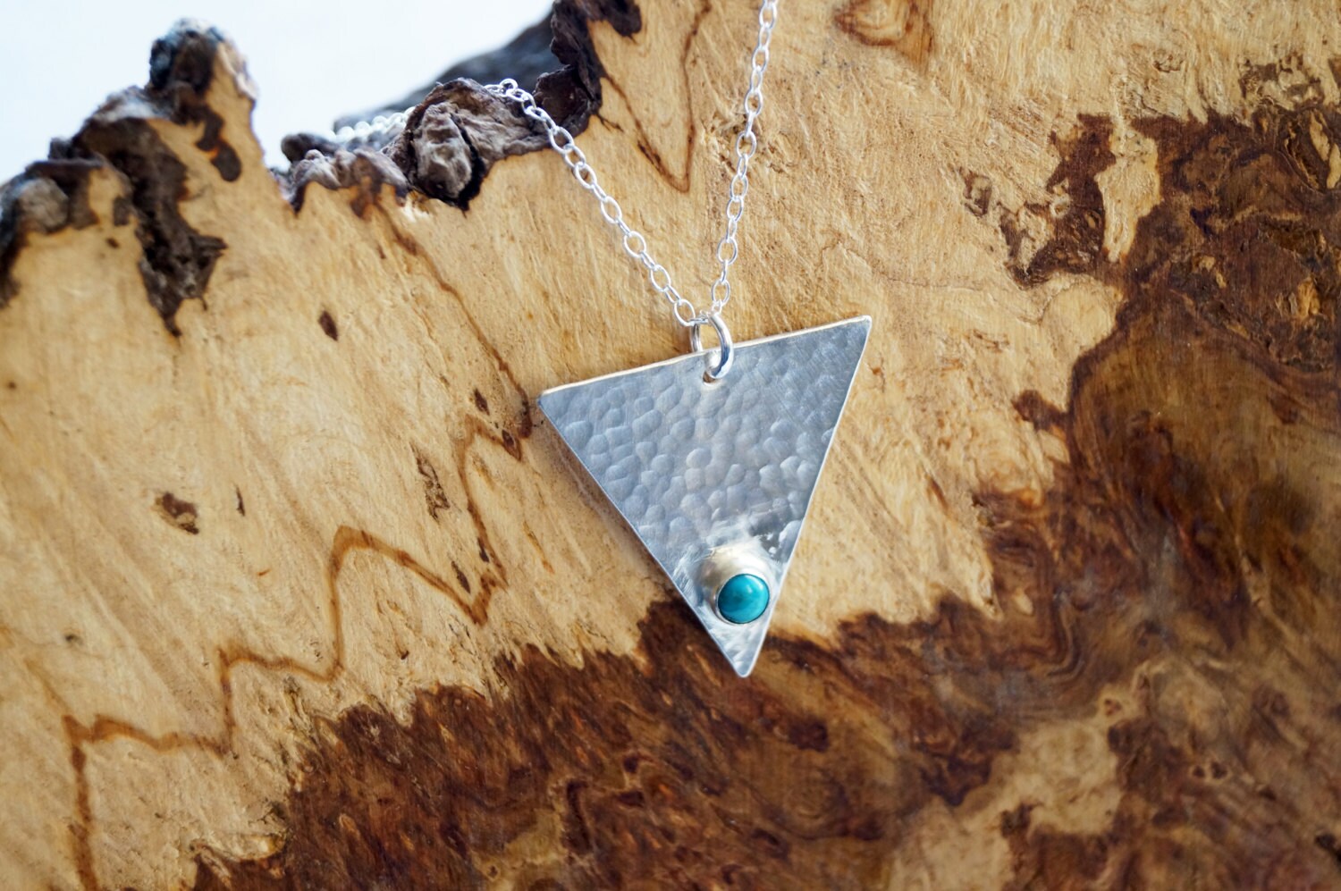 Turquoise Dimpled Large Triangle Sterling Silver Necklace