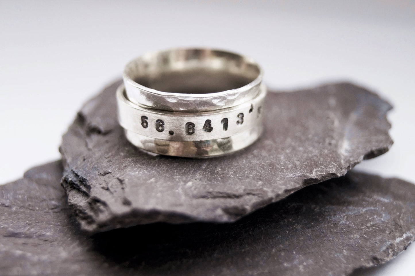 Personalised Sterling Silver Coordinates Spinner Ring ~ anxiety ring, spinner ring, recycled, fidget ring, meditation ring