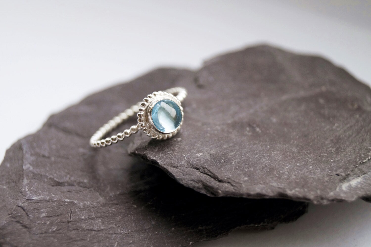 Topaz Beaded Setting Recycled Sterling Silver Ring