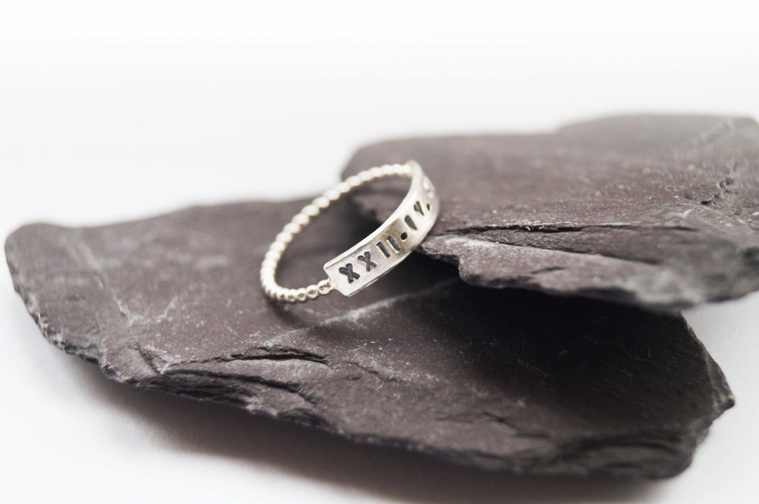 Personalised Sterling Silver Engraved Beaded Bar Ring