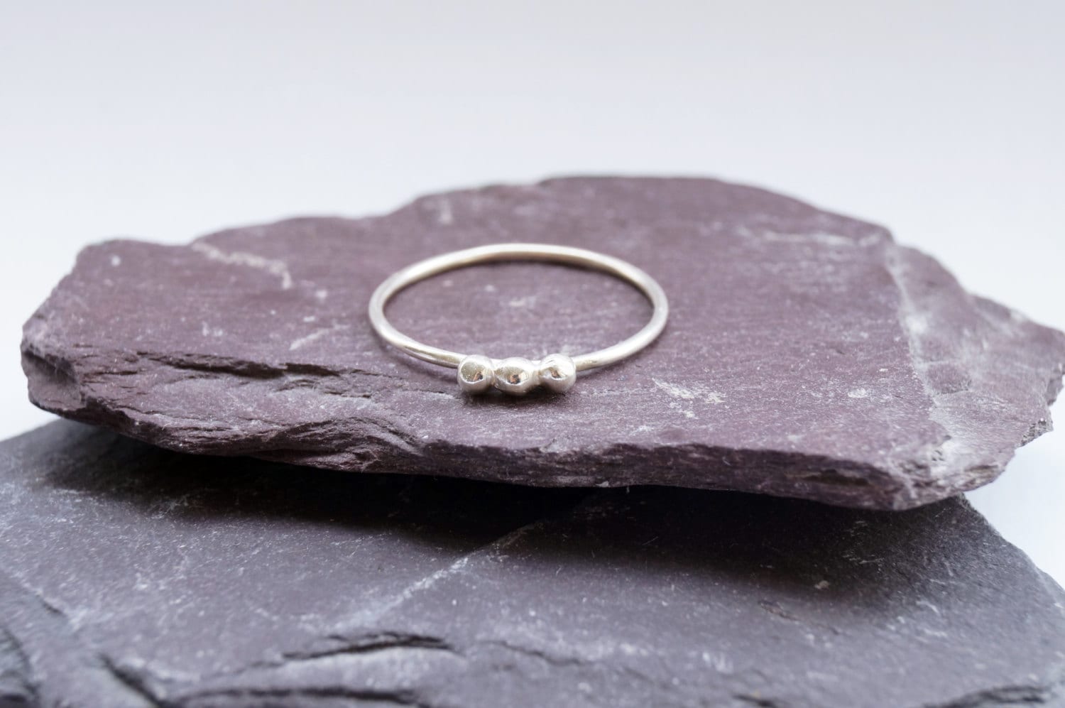 Three Skinny Spheres Sterling Silver Ring ~ stacking ring, dot, bead, ball, round, skinny, stackable, silver, recycled