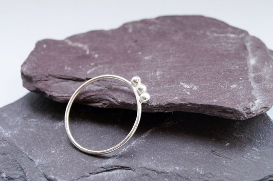 Three Skinny Spheres Sterling Silver Ring ~ stacking ring, dot, bead, ball, round, skinny, stackable, silver, recycled