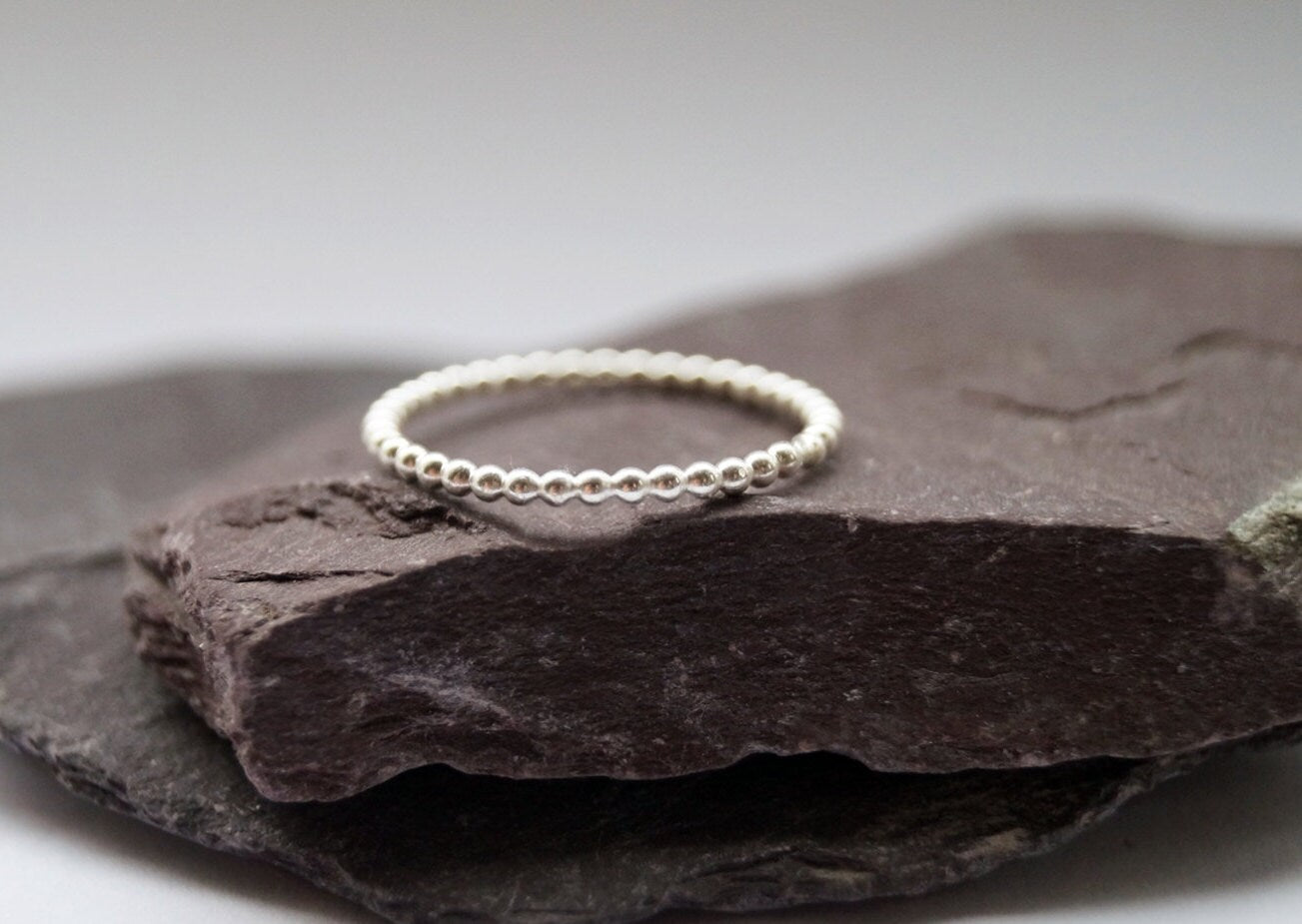 Beaded Band Recycled Sterling Silver Stacking Ring