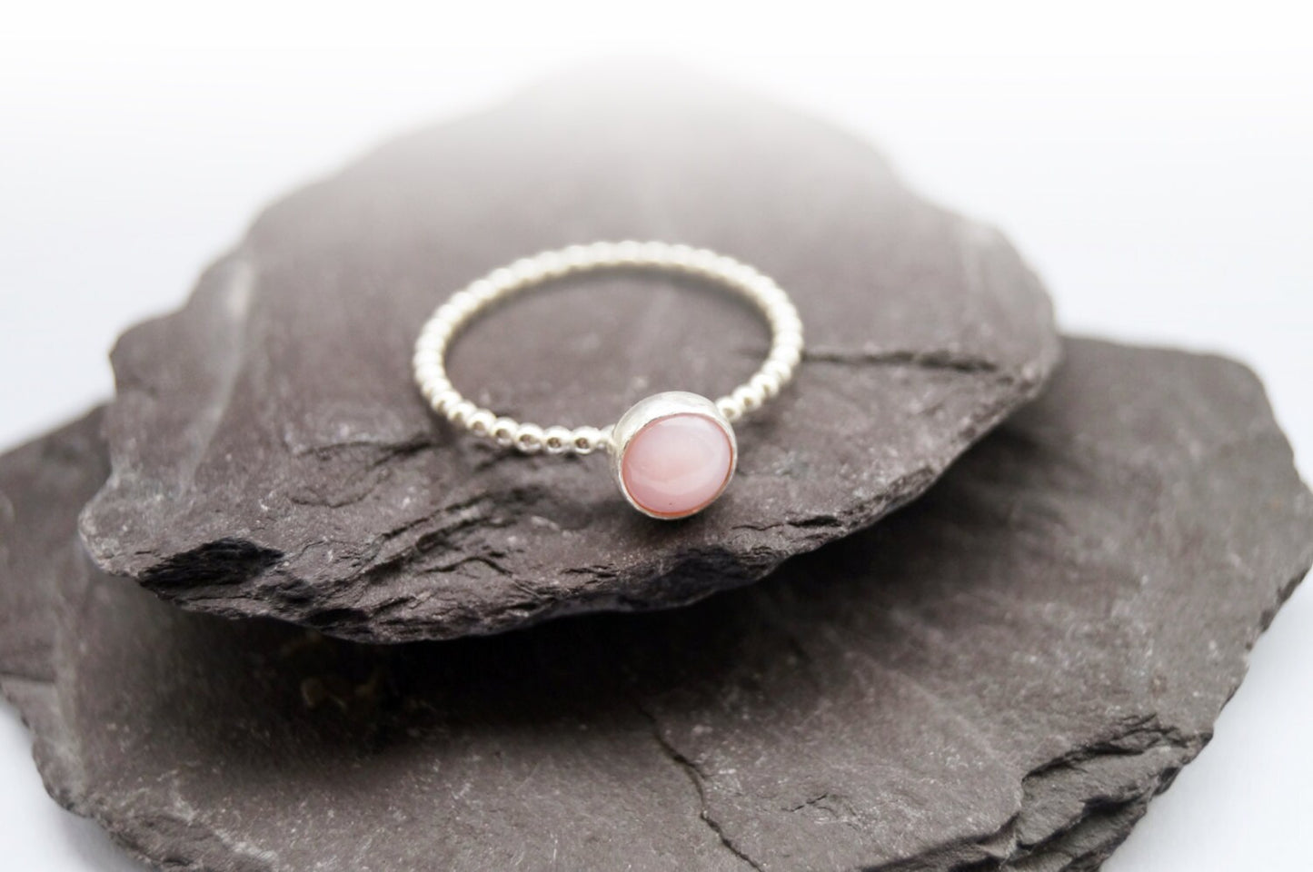 Opulence Pink Opal Beaded Gemstone Recycled Sterling Silver Ring