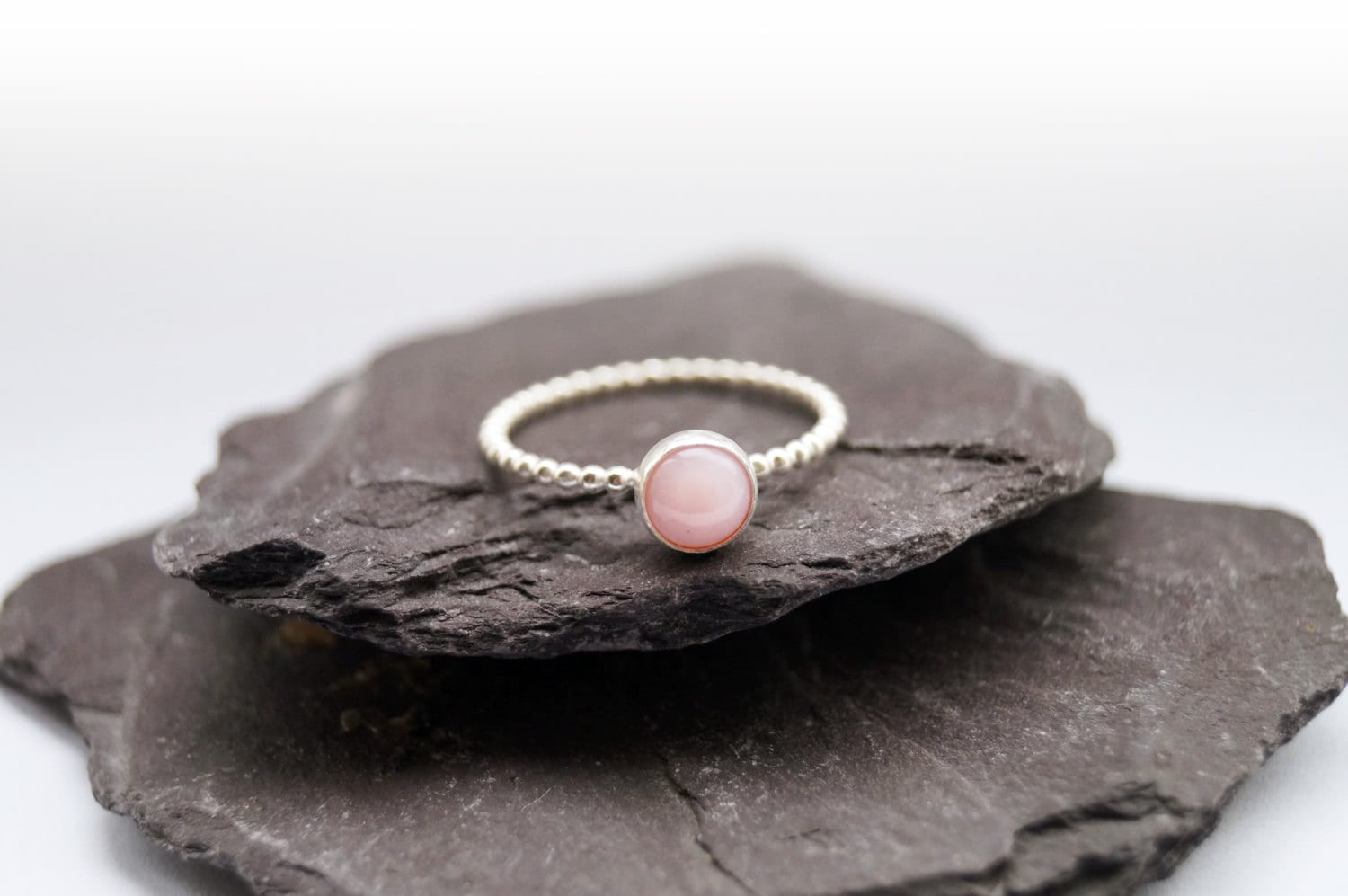 Opulence Pink Opal Beaded Gemstone Recycled Sterling Silver Ring ~ statement ring, birthstone, solitaire ring, stackable