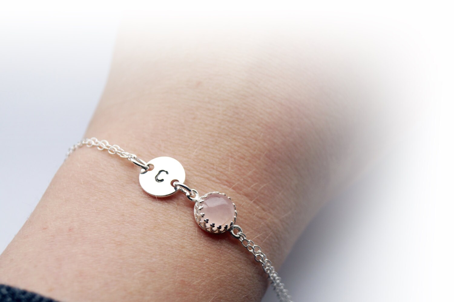 Personalised Initial & Gemstone Sterling Silver Chain Bracelet