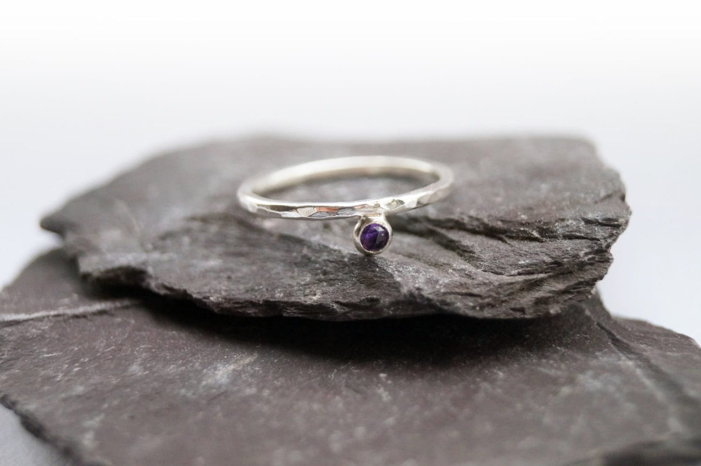 Rose Cut Amethyst Drop Dimpled Recycled Sterling Silver Ring ~ statement ring, stacking ring, gemstone, birthstone