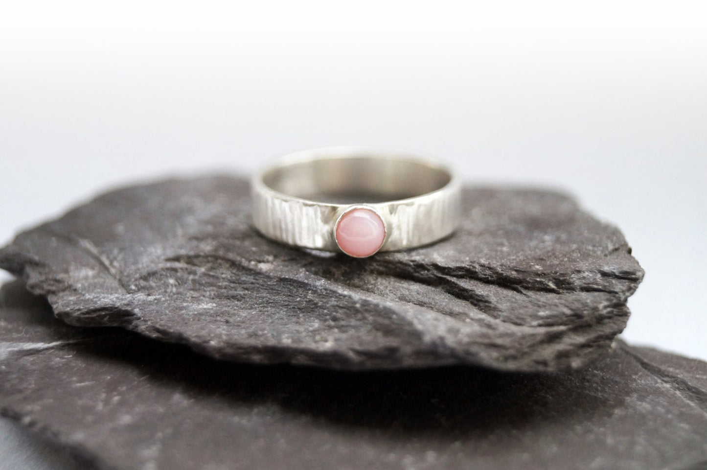 Wood Grain Pink Opal Recycled Sterling Silver Ring