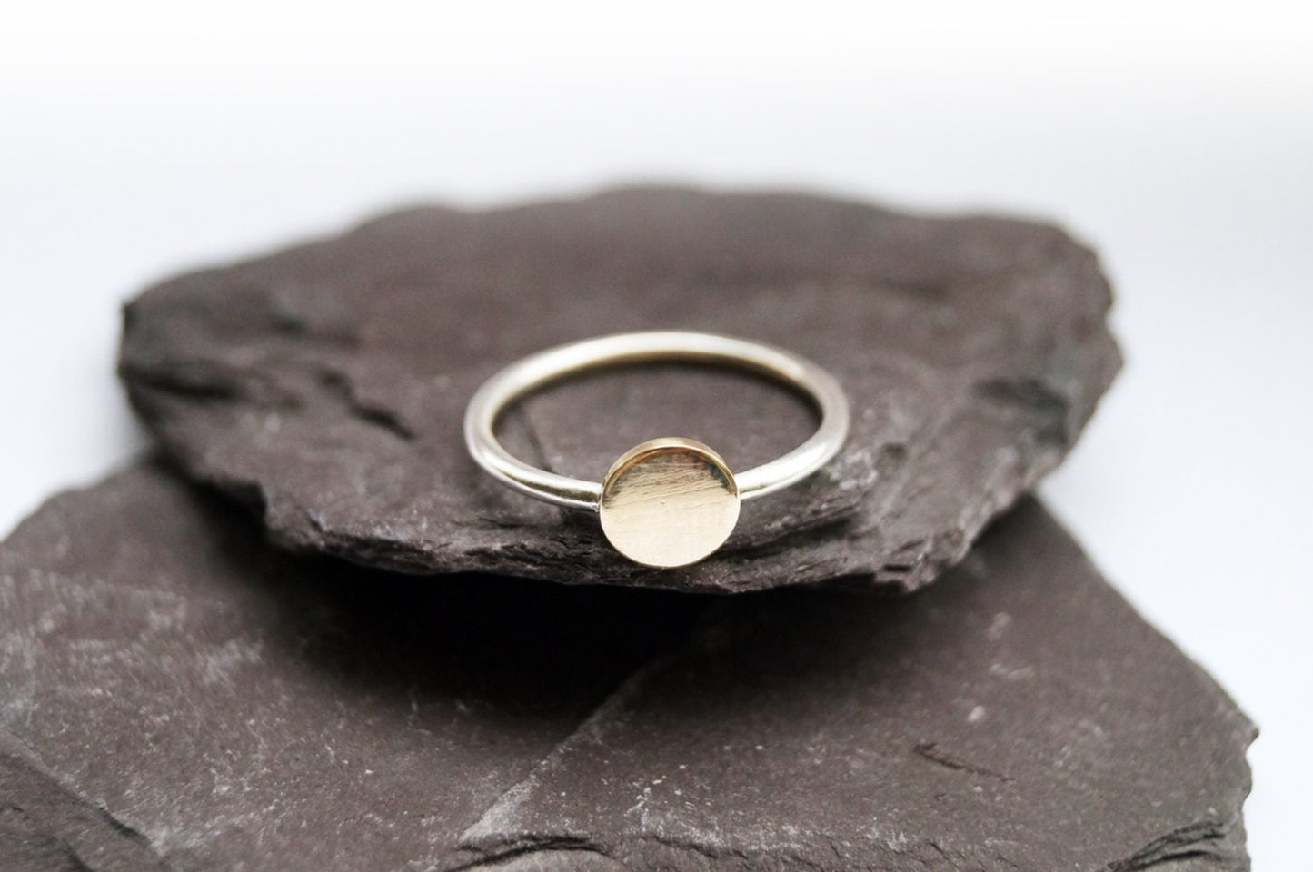 Recycled Sterling Silver & 9ct Gold Sun Disc Ring ~ statement ring, sun, moon, astrology, astronomy, celestial, stacking, stackable,