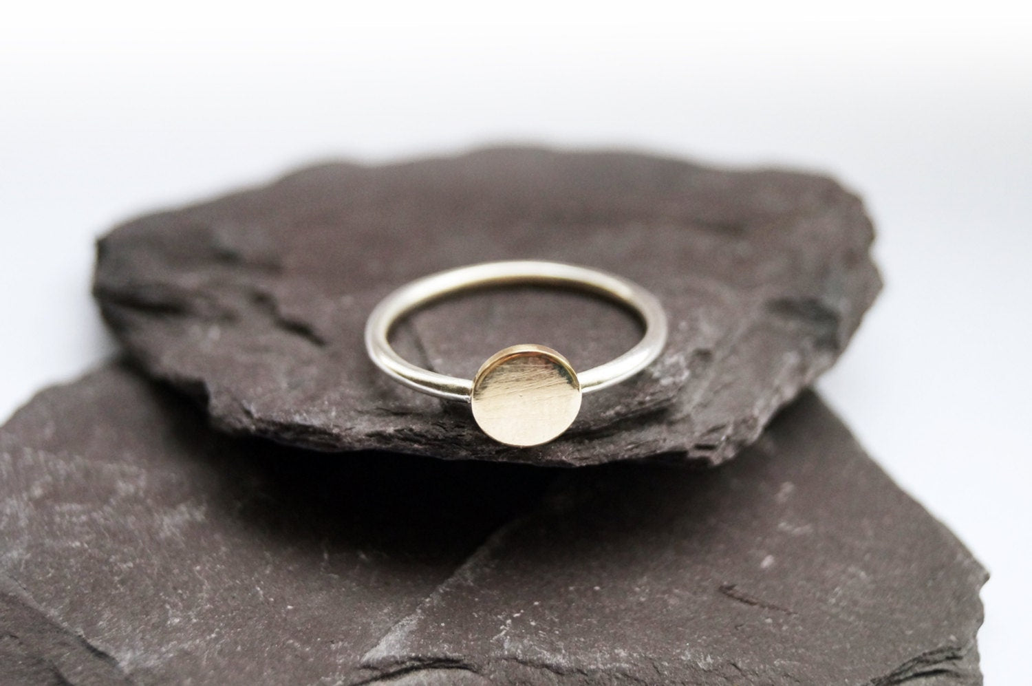 Recycled Sterling Silver & 9ct Gold Sun Disc Ring ~ statement ring, sun, moon, astrology, astronomy, celestial, stacking, stackable,