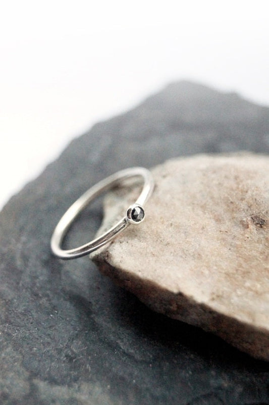 Black Diamond Recycled Sterling Silver Stacking Ring