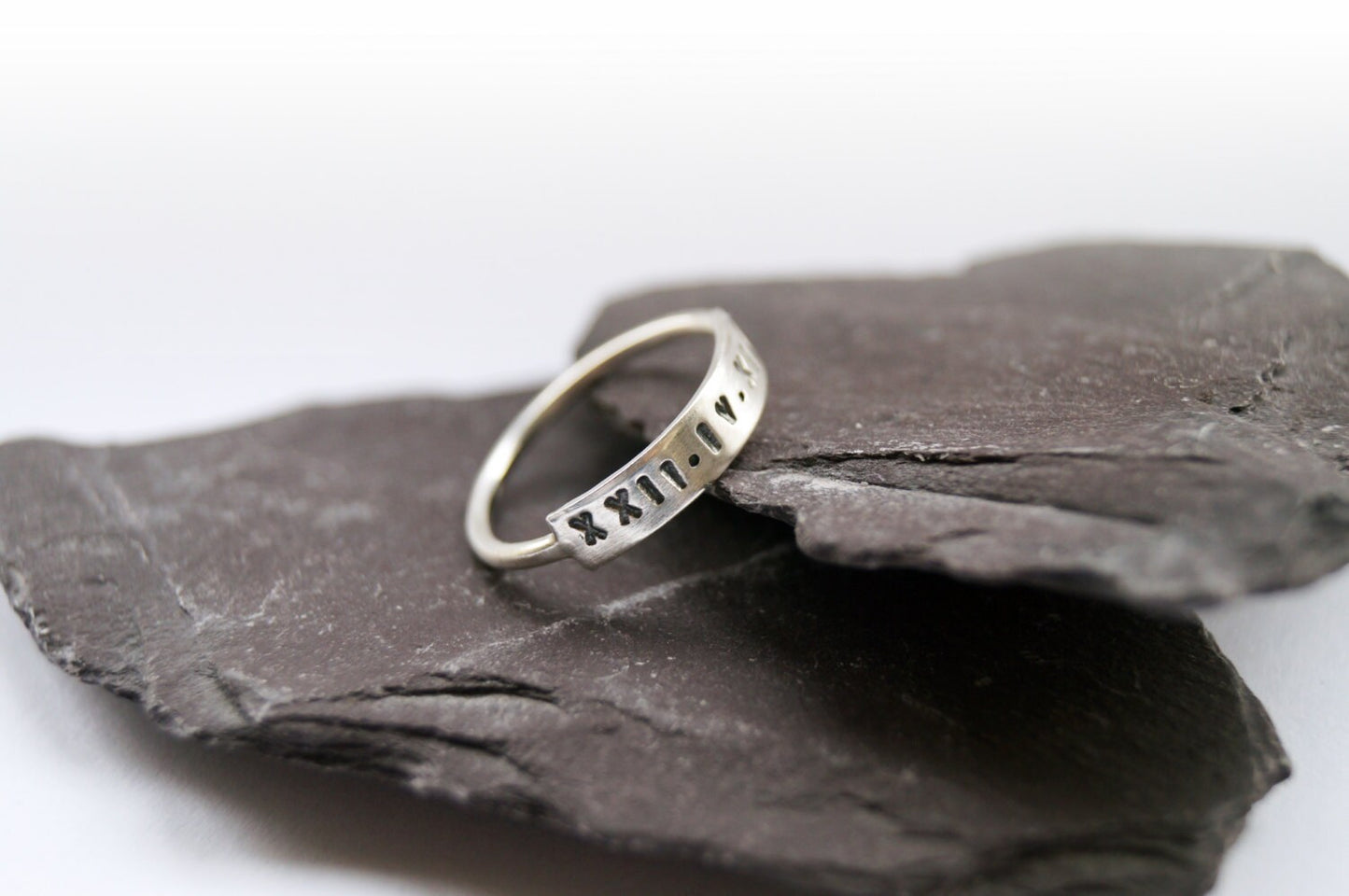 Personalised Sterling Silver Engraved Bar Ring ~ recycled, stamped, statement, personalised, roman numerals, anniversary, wedding, initials