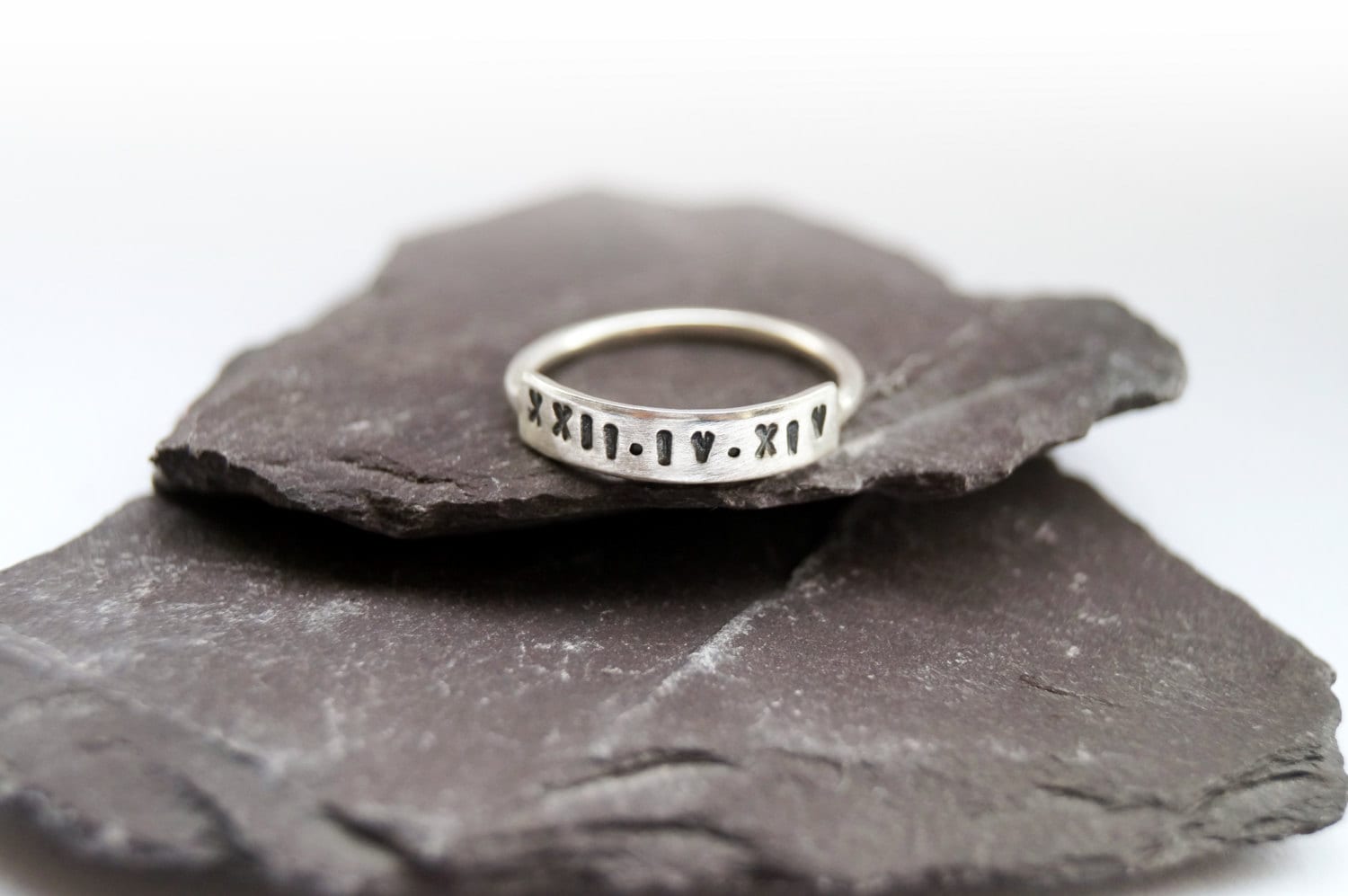 Personalised Sterling Silver Engraved Bar Ring ~ recycled, stamped, statement, personalised, roman numerals, anniversary, wedding, initials