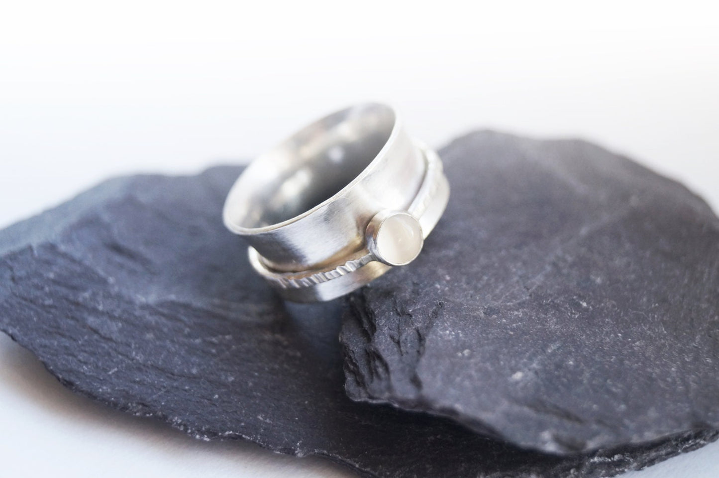 Fidget Ring Moonstone Wide Sterling Silver Spinner Ring
