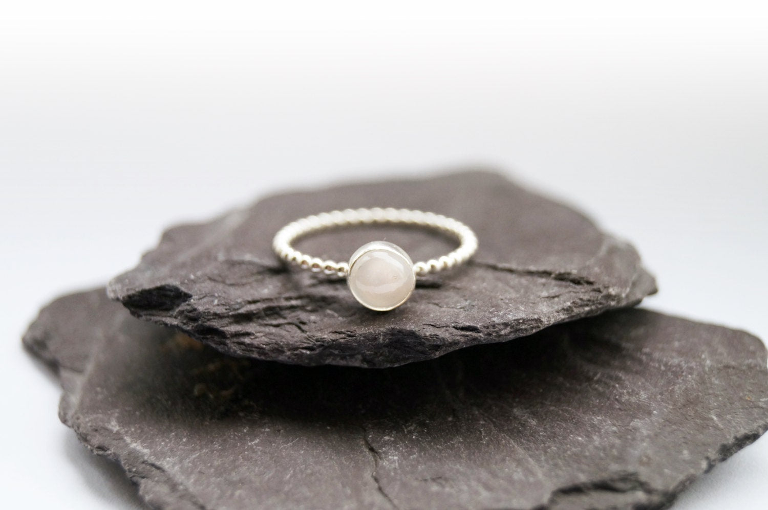 Opulence Moonstone Beaded Gemstone Recycled Sterling Silver Ring ~ statement ring, birthstone, solitaire ring, stackable