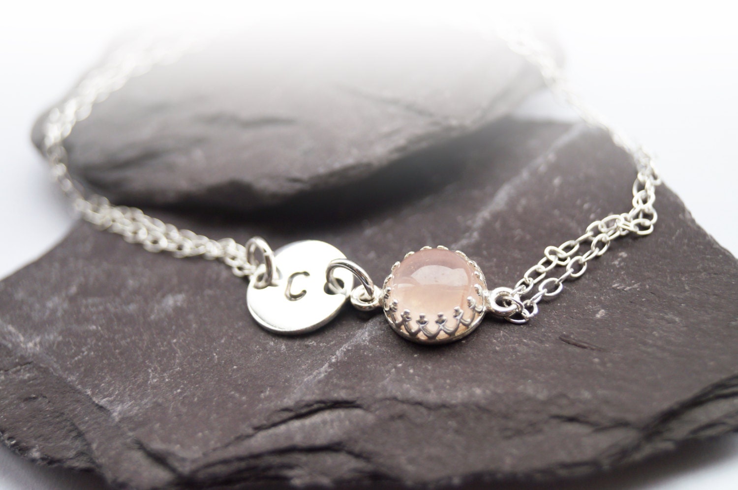 Personalised Initial & Gemstone Sterling Silver Chain Bracelet