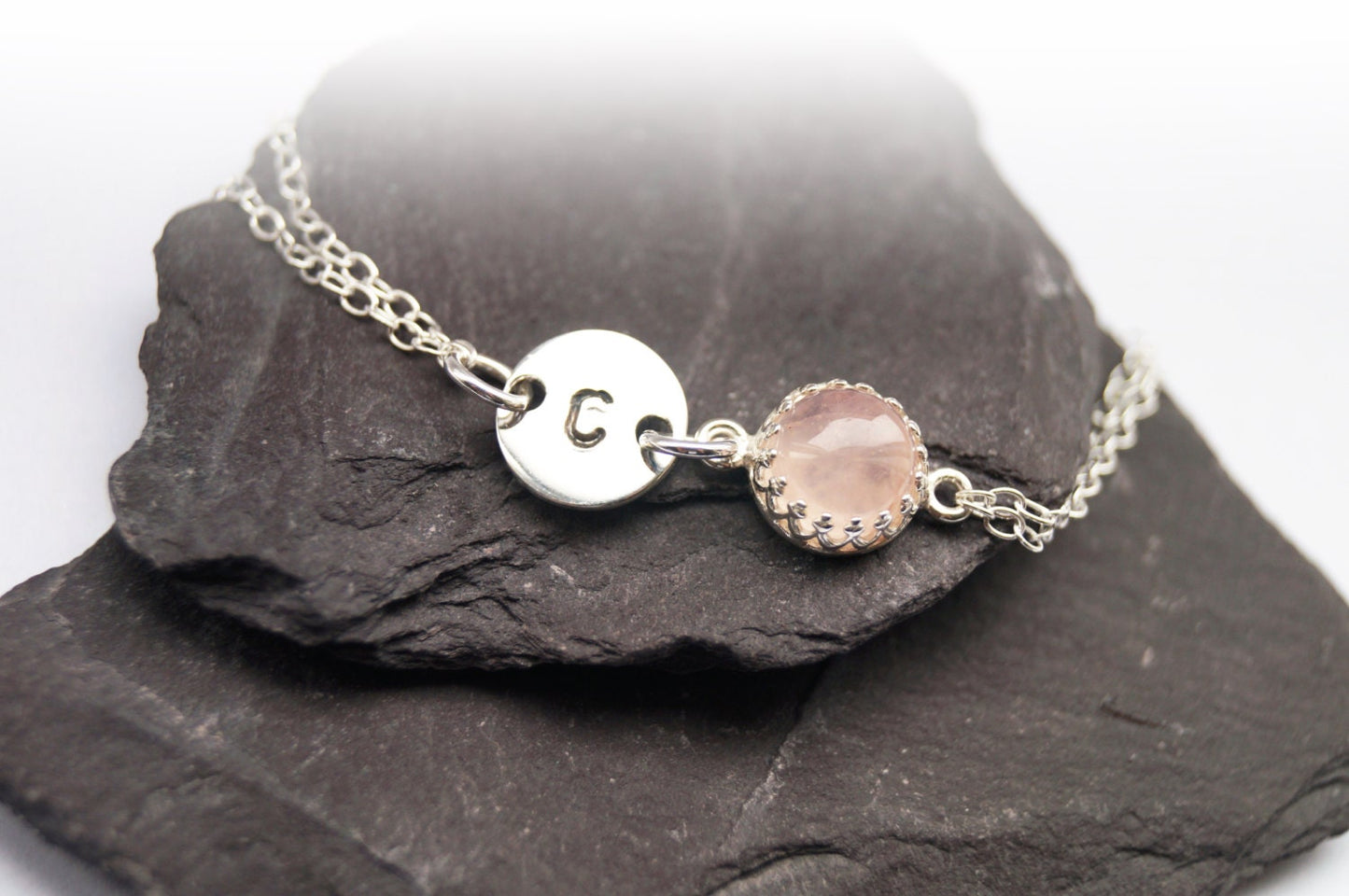 Personalised Initial & Gemstone Sterling Silver Chain Bracelet